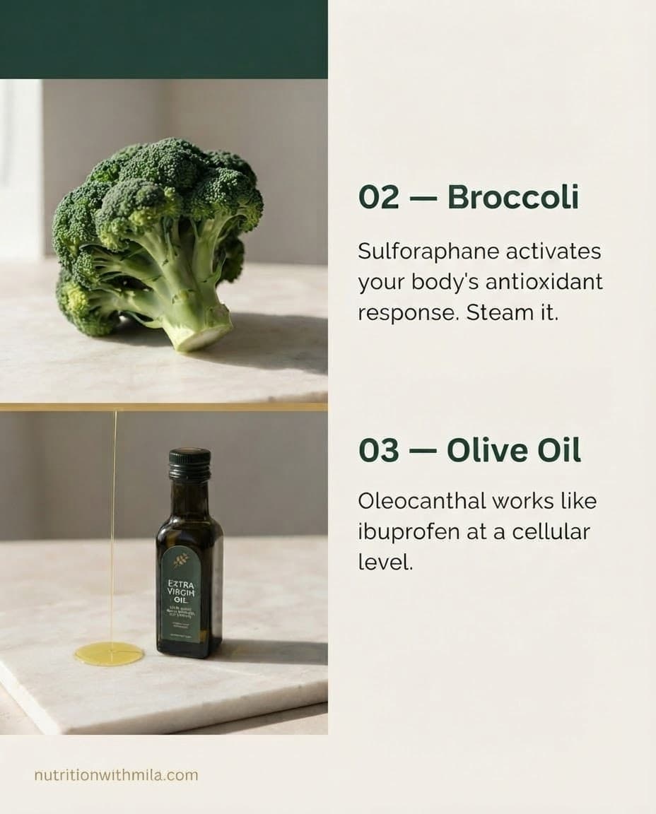 Broccoli and olive oil, anti-inflammatory foods